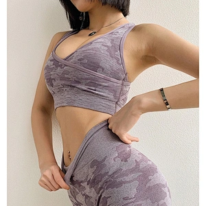 Ladies seamless two piece set sport gym suit, top vest bra+shape pants
