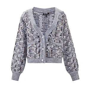 Ladies fashion marled knit cardigan sweater