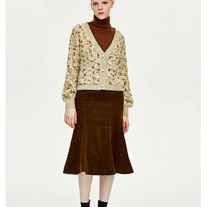 Ladies fashion marled knit cardigan sweater