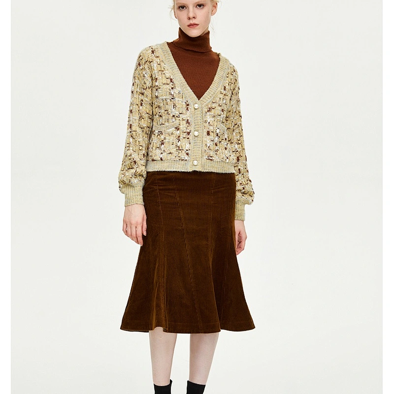 Ladies fashion marled knit cardigan sweater