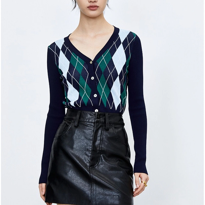 Ladies diamond design cardigan sweater