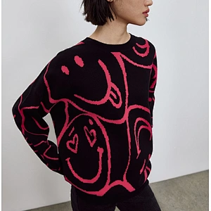 Ladies smile design jacquard sweater pullover