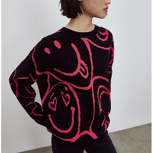 Ladies smile design jacquard sweater pullover