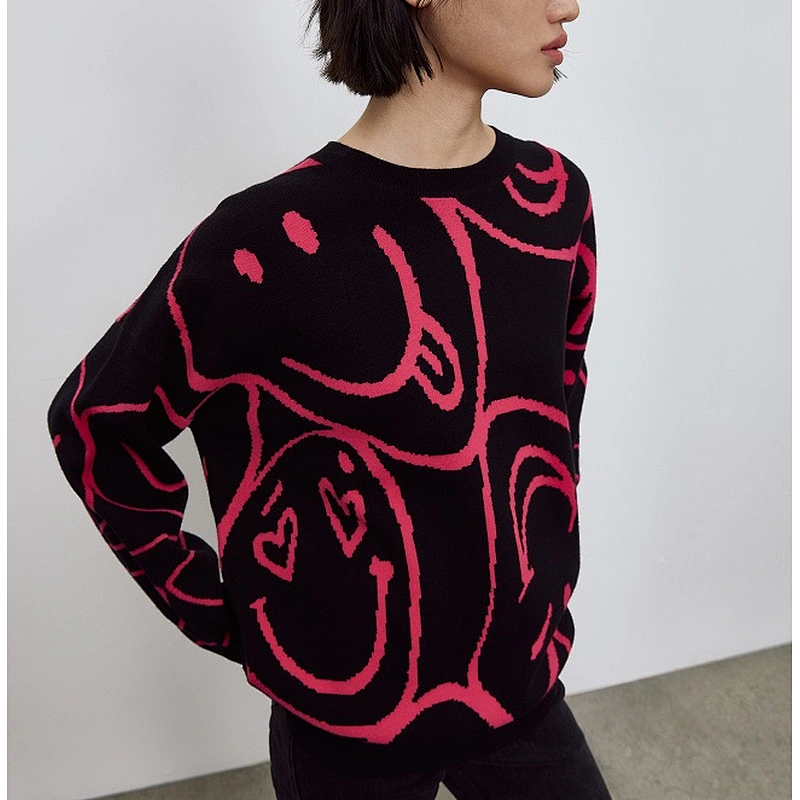 Ladies smile design jacquard sweater pullover