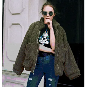 Ladies Big Size Winter Coat Women Warm fuzzy Jacket Soft Outwear