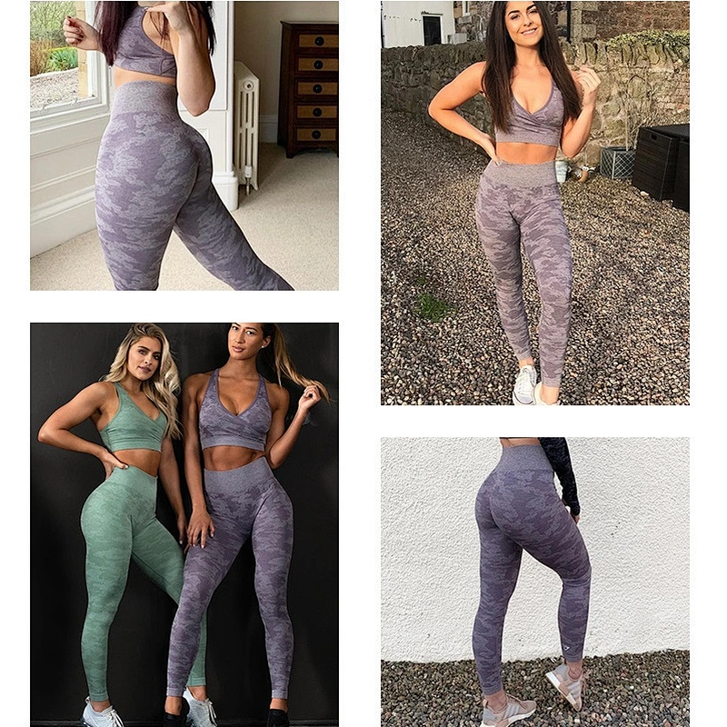 Ladies seamless two piece set sport gym suit, top vest bra+shape pants