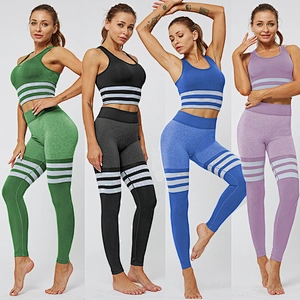 Ladies seamless two piece sport set Gym Tank tops Yoga Suits Pants