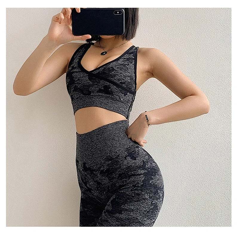 Ladies seamless two piece set sport gym suit, top vest bra+shape pants