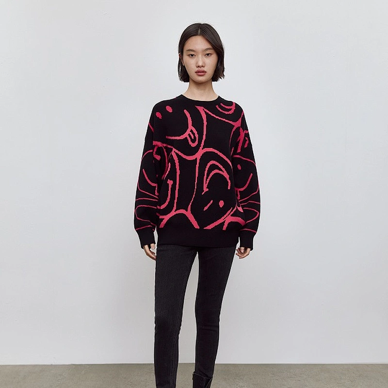 Ladies smile design jacquard sweater pullover