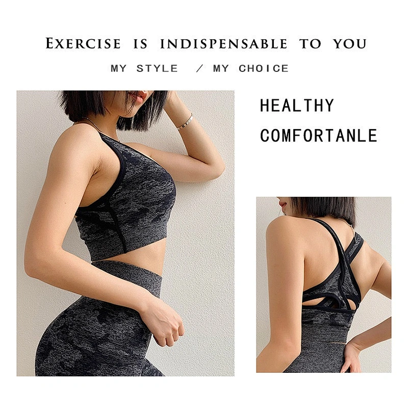 Ladies seamless two piece set sport gym suit, top vest bra+shape pants