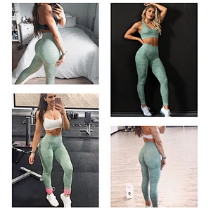 Ladies seamless two piece set sport gym suit, top vest bra+shape pants