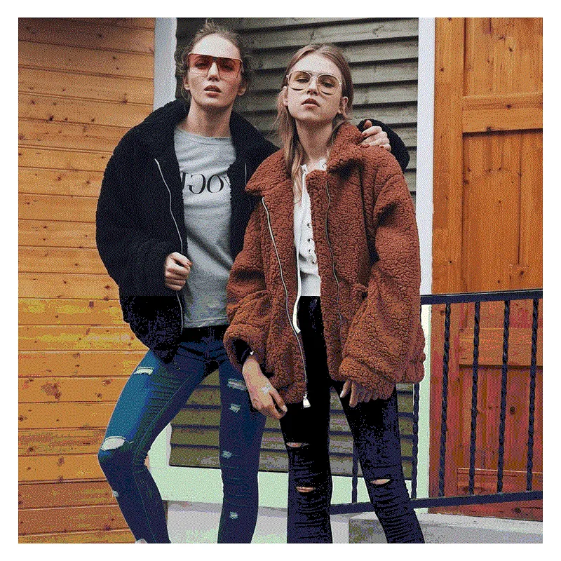 Ladies Big Size Winter Coat Women Warm fuzzy Jacket Soft Outwear