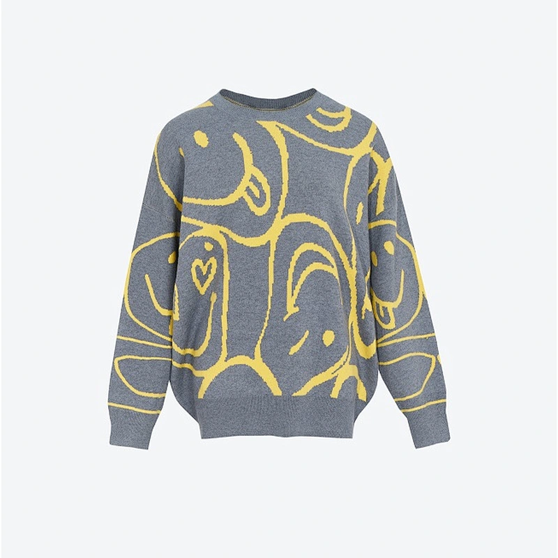 Ladies smile design jacquard sweater pullover