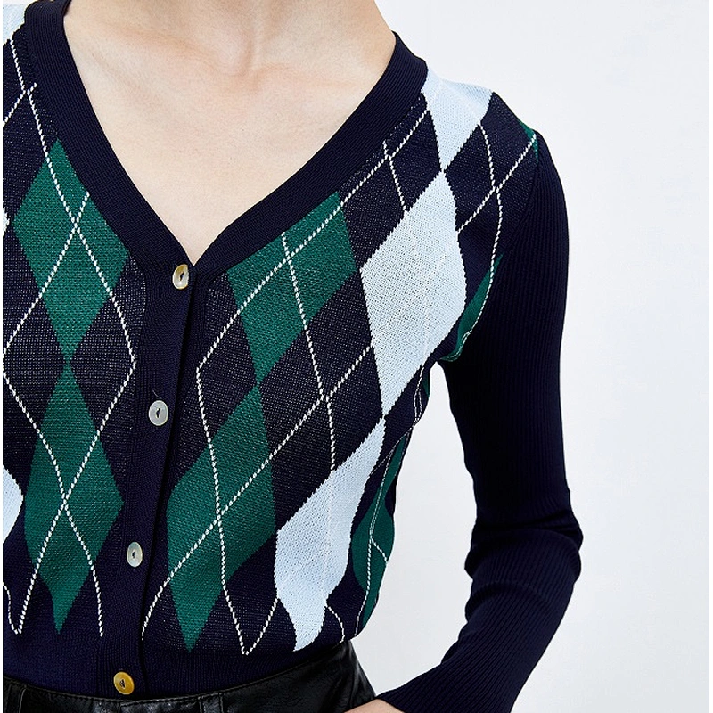 Ladies diamond design cardigan sweater