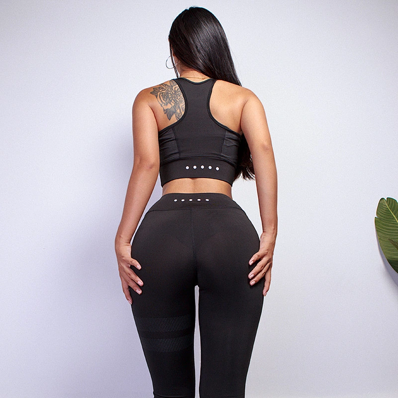 Ladies fitness Gym Suit, knit tank top + high waist pants