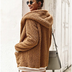 Ladies Winter Coat Women Hoody Fluffy Outwear Zipper Long Jackets