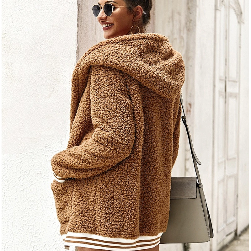 Ladies Winter Coat Women Hoody Fluffy Outwear Zipper Long Jackets
