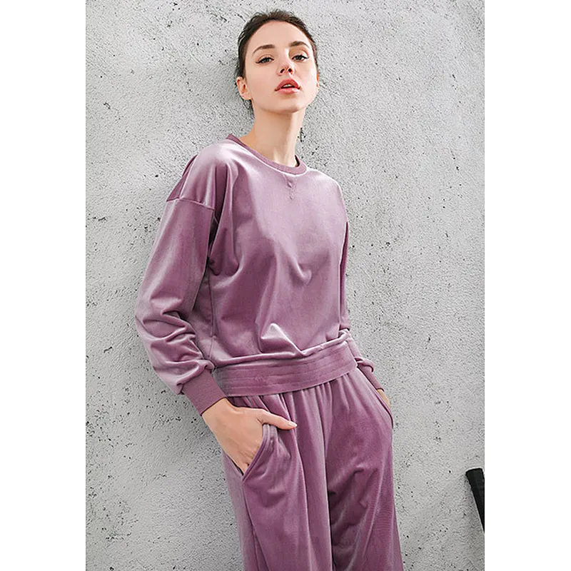 Ladies velvet sweater+jogger suit