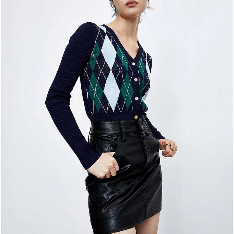 Ladies diamond design cardigan sweater