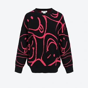 Ladies smile design jacquard sweater pullover