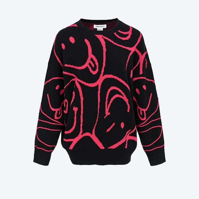 Ladies smile design jacquard sweater pullover