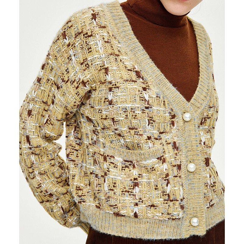 Ladies fashion marled knit cardigan sweater