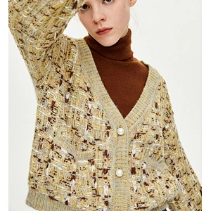 Ladies fashion marled knit cardigan sweater