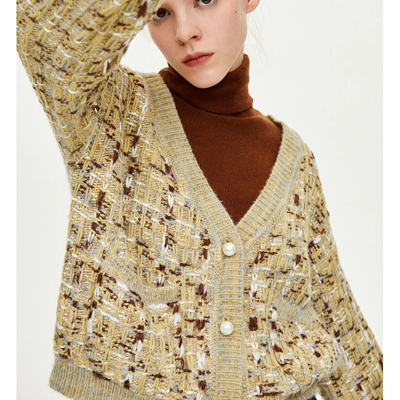 Ladies fashion marled knit cardigan sweater