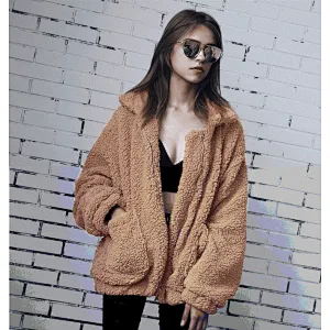 Ladies Big Size Winter Coat Women Warm fuzzy Jacket Soft Outwear
