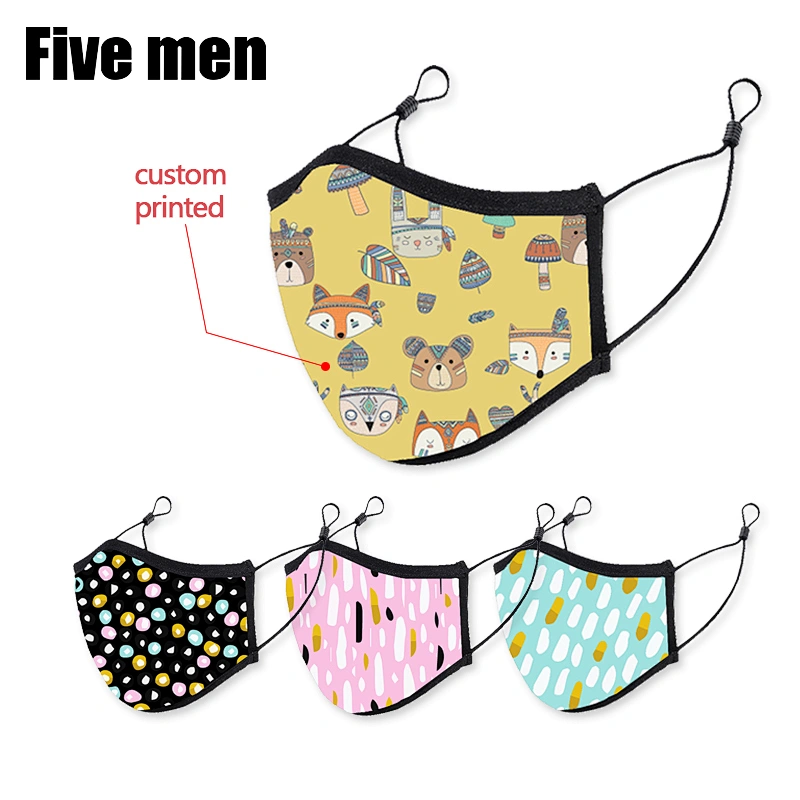 Five men Wholesale Washable Printed Silver Ion Cotton Face Cover For Kids Party