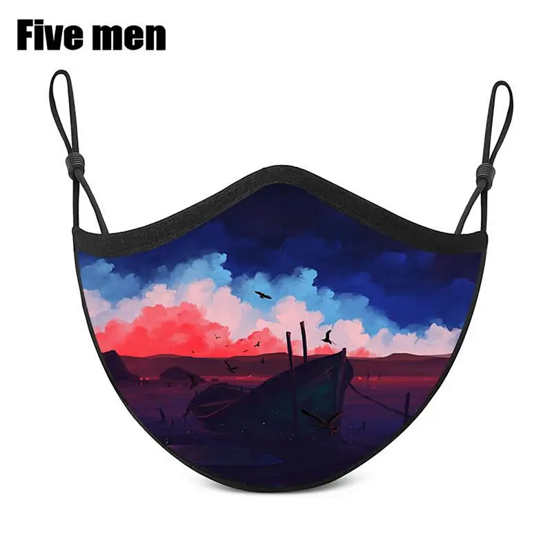 Five Men 100% Soft Cotton Fabric Party Face Cover Silver Ion Wholesale Customized Logo Face Cover