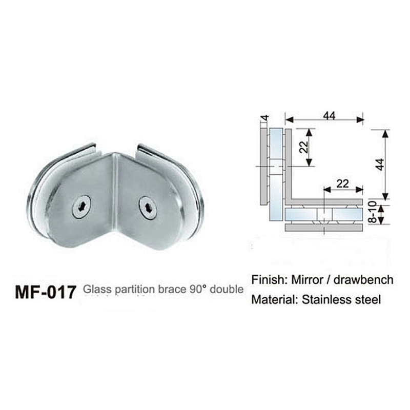 Stainless Steel Glass Partition Brace Double Glass to Glass Clamp