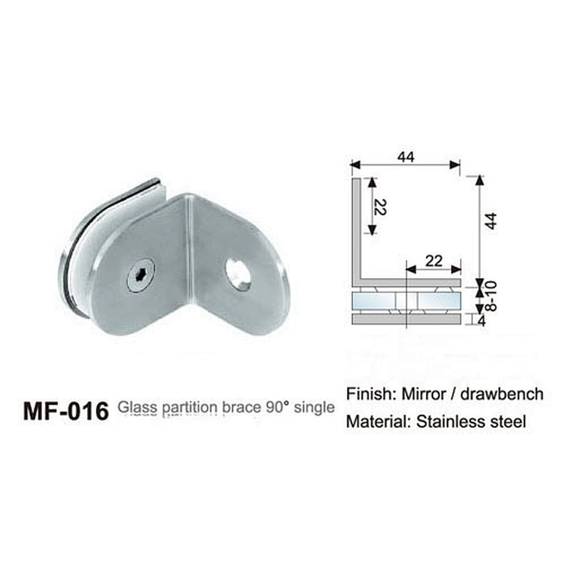 90 Degree Stainless Steel Wall to Mounted Partition Glass Clamp