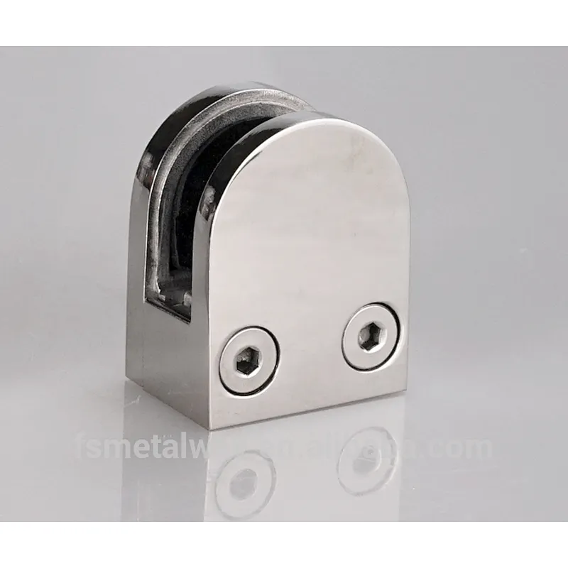 Stainless Steel Glass Clips - Round Profile for Square Posts - Mirror Finish