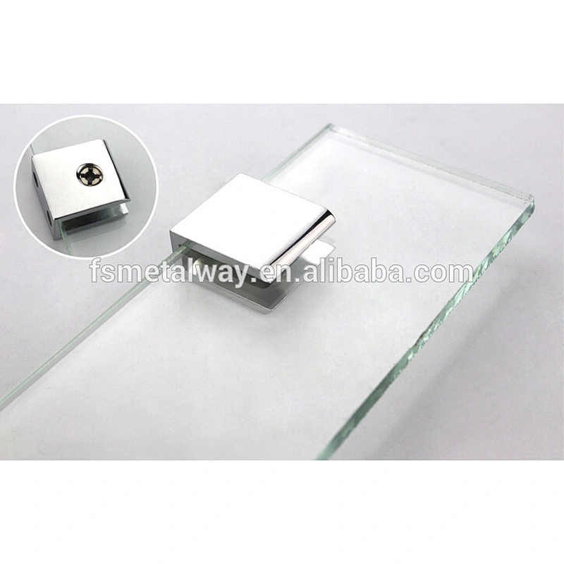 square shape zinc alloy glass shiny shelf clamp bracket