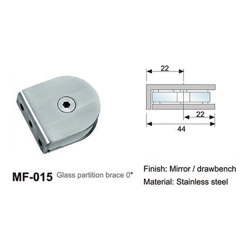 Glass Partition Brace Glass to Glass Stainless Steel Clip