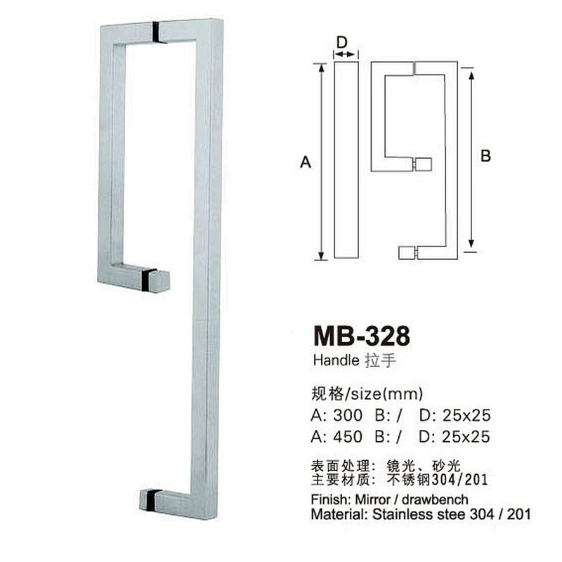 stainless steel chrome finish square type shower glass door handles