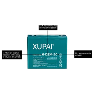 12V 6-DZM-20 lead acid battery for E-bike E-RICKSHAW BATTERY with CE/ISO HS code 85072000