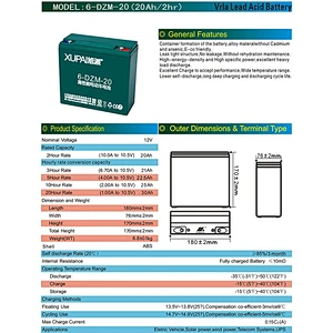 automotive maintenance car battery 6-DZM-20 (XUPAI)