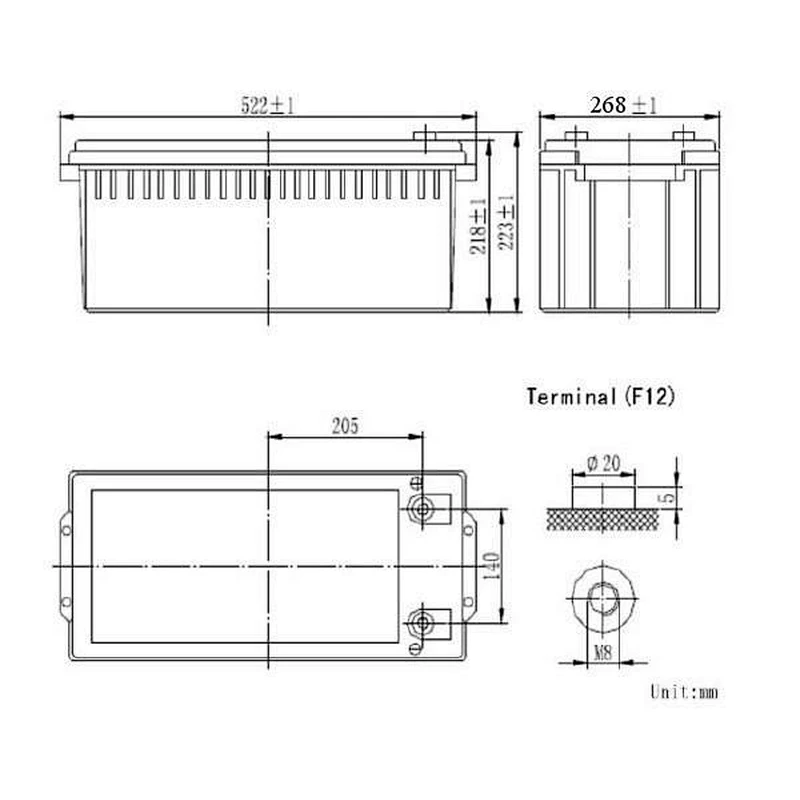 12v 250ah sealed battery/solar/UPS batteries 520*240*220mm