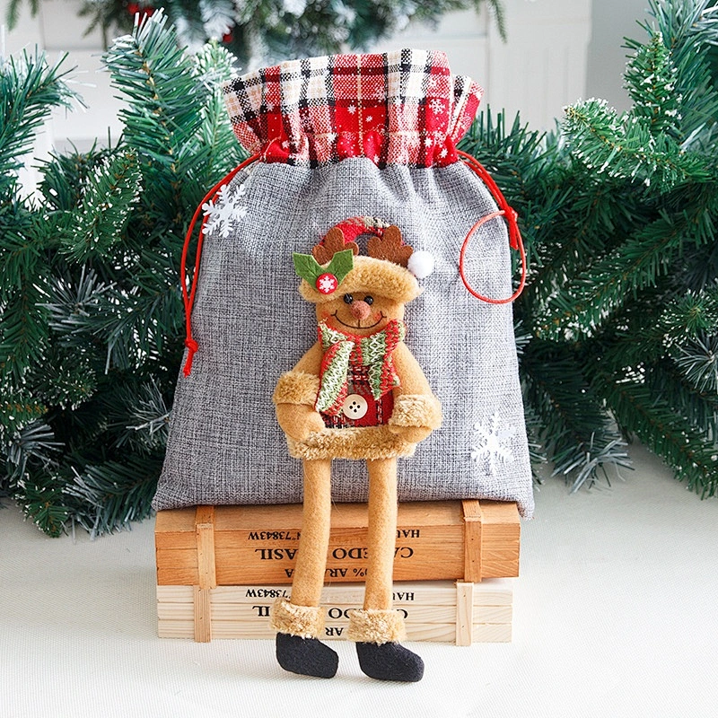 3D Christmas Wrapping Bags Xmas Santa Sacks Drawstring Bags for Birthday Wedding Christmas Party pack