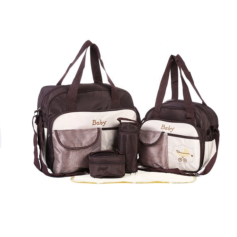 Multifunctional Fashion Mummy Maternity Bag 5 Pieces Set Polyester Baby Diaper Bag With Changing Pad