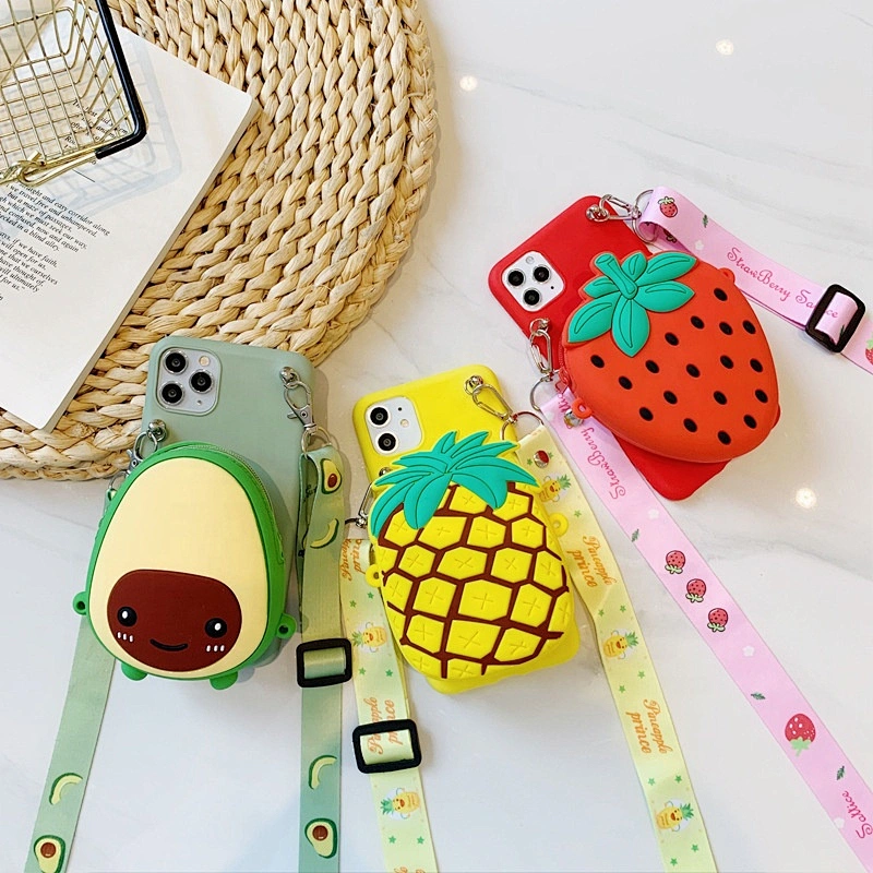 Waterproof cute cartoon girl women Silica Gel soft silicone rubber wallet pouch case coin purse mini purse with crossbody strap