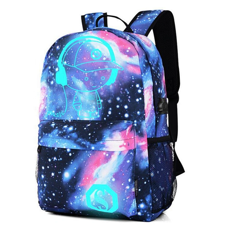 Fashion cartoon screen printing Night Luminous School Travel Backpack luminous bagpack school backpack with USB charging port