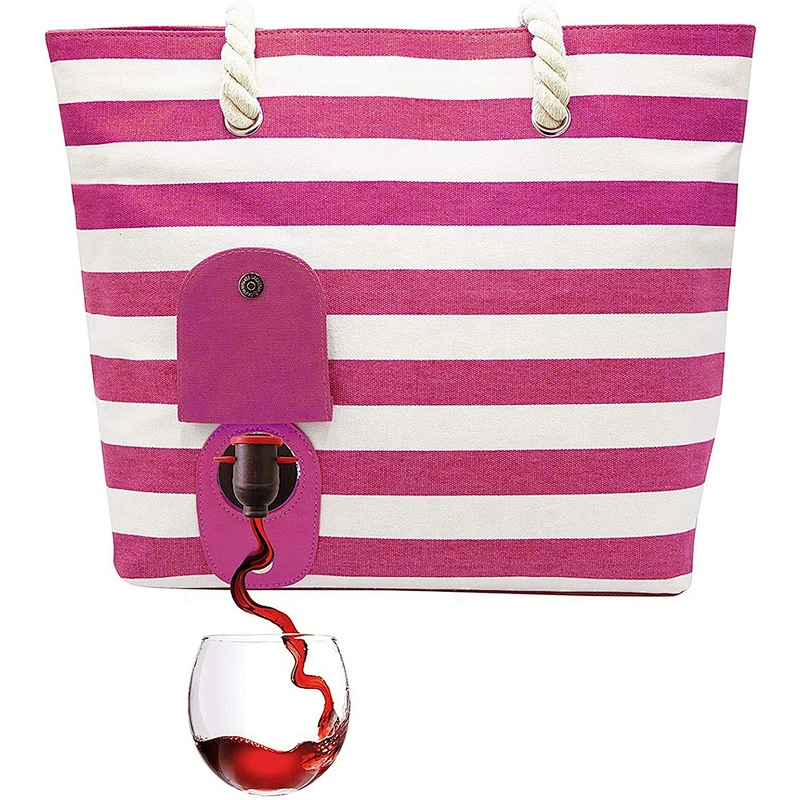 Fashionable functional soft cooler purse with Hidden Insulated Compartment Wine Tote Bag with or without the beverage pouch