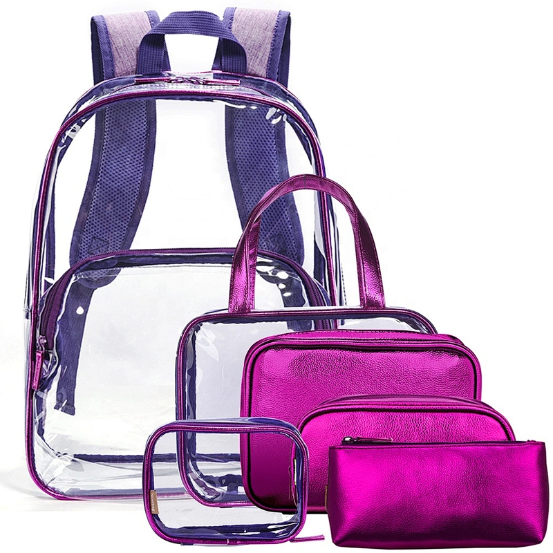 Amazon European and American fashion high-quality PVC transparent 6pcs sets backpack for women girls shoulder bag