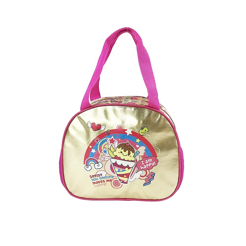 OEM/ODM Lady Girls Children Fashion Golden shiny school Customized Logo Style kids fashion leather handbags with shiny fabric