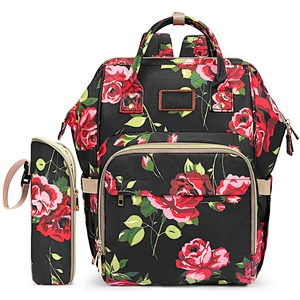 Floral Baby Nappy Bag Diaper Backpacks Travel Diaper Backpack With Insulated Water Bottle Bag And Changing Pad for Women