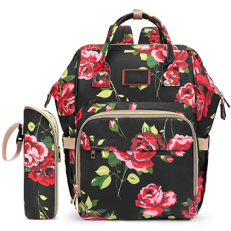 Floral Baby Nappy Bag Diaper Backpacks Travel Diaper Backpack With Insulated Water Bottle Bag And Changing Pad for Women
