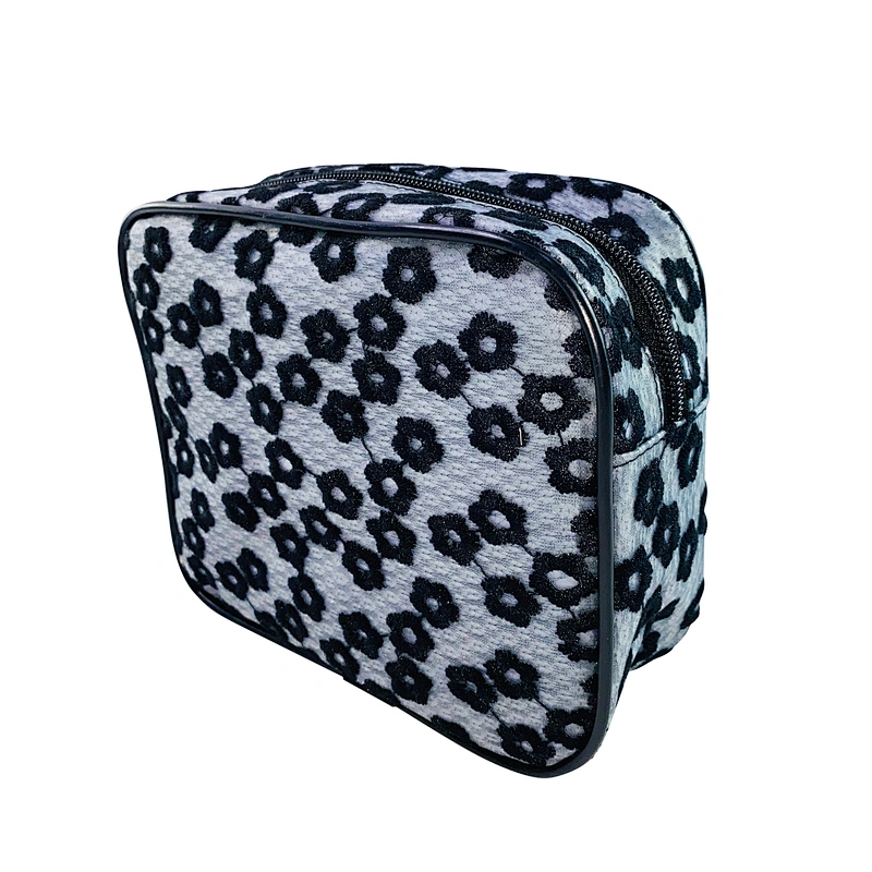 OEM/ODM Waterproof daisy embroidery Women Travel Makeup Organizer Cosmetic bag basket Case Bags with handles